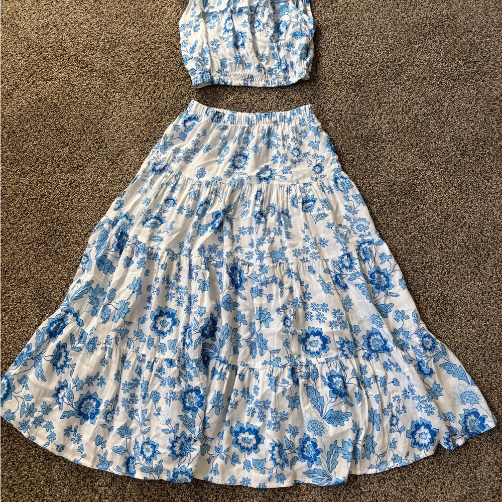 Floral Blue and White Skirt